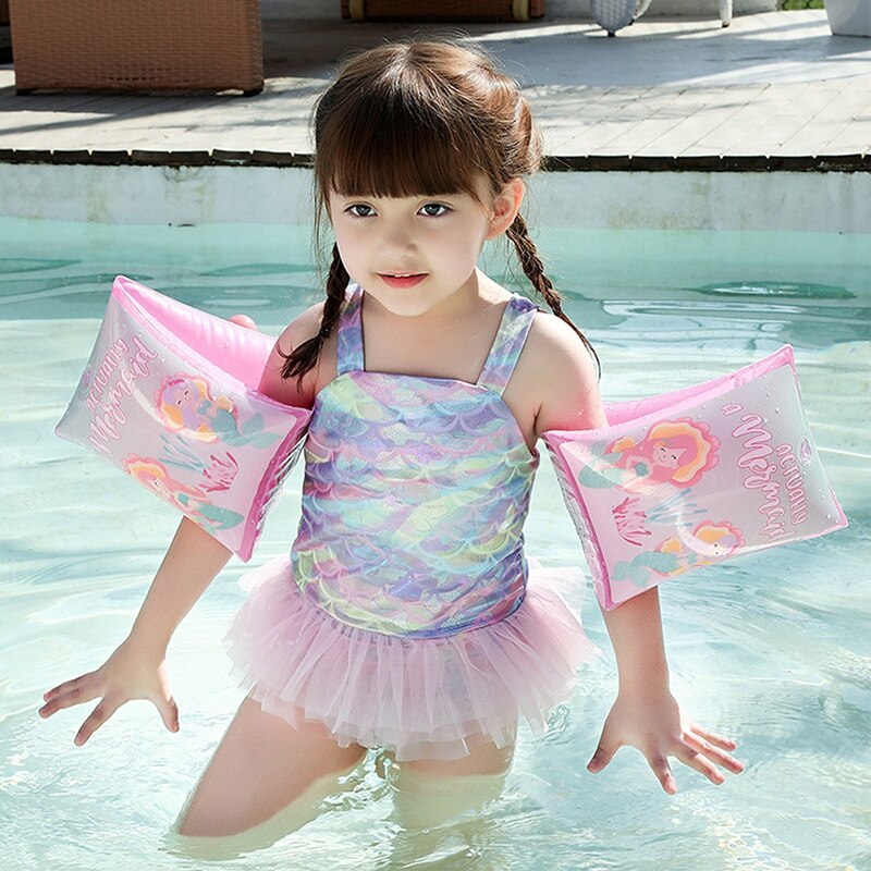 2pcs Kids Adults Swimming Arm Ring Foldable Inflatable Swimming Armband Arm Float Air Sleeves Circle for Learning Swim Trainer